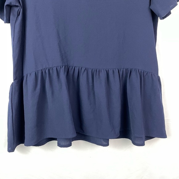 Caramela Navy Blue Peplum Ruffle Bottom Top - Picture 3 of 10